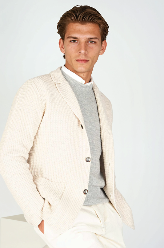 Heavy-Knit Wool Blend blazer-cardigan