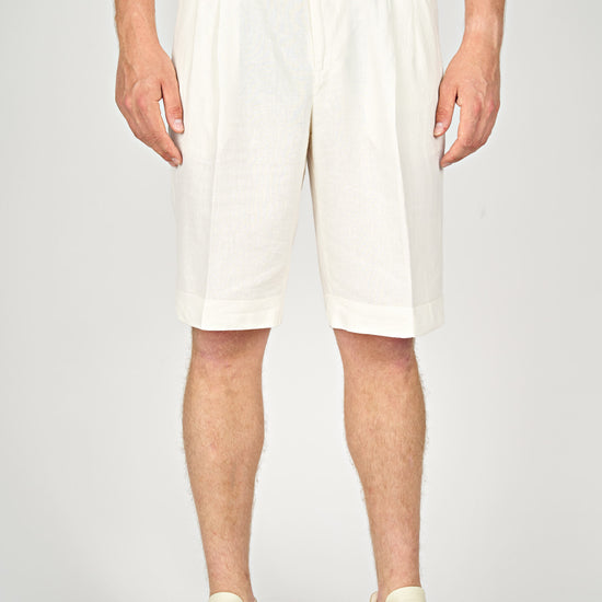 Cotton & Linen Double Pleats Shorts - MONTEZEMOLO