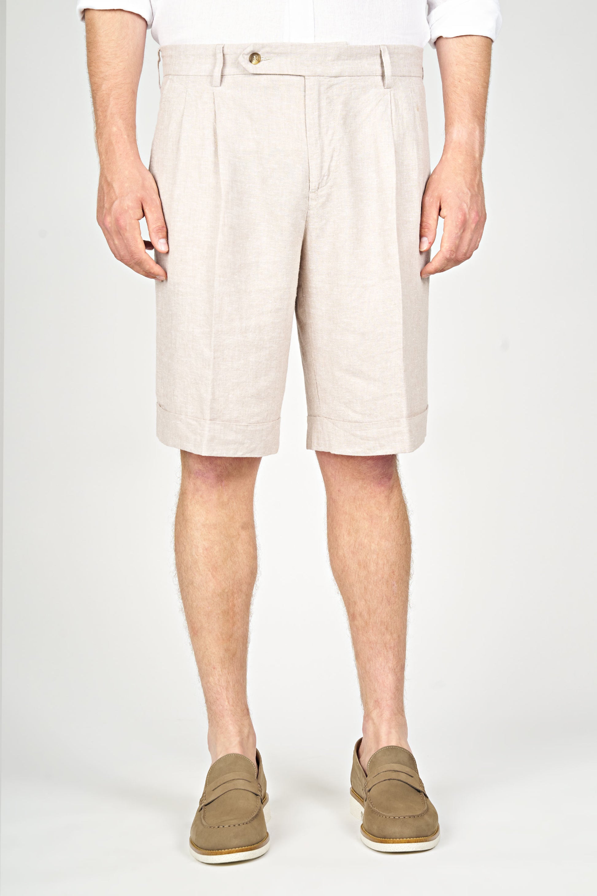 Cotton & Linen Double Pleats Shorts - MONTEZEMOLO