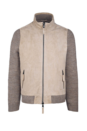 Suede & Knit Jacket with Detachable Quilted Vest