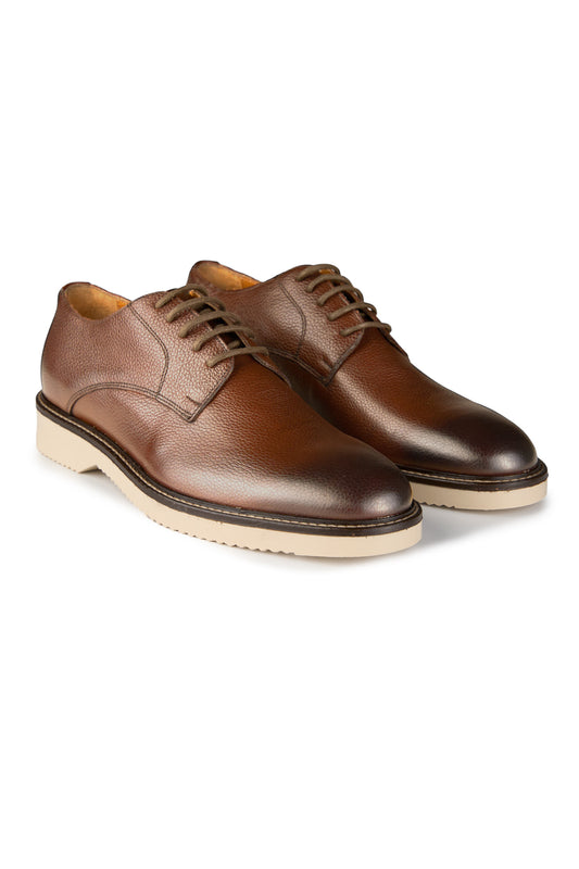 Textured Leather Lace-Up Derby Shoes - MONTEZEMOLO