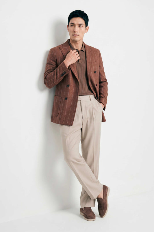 Unlined double-breasted blazer in linen, silk and wool