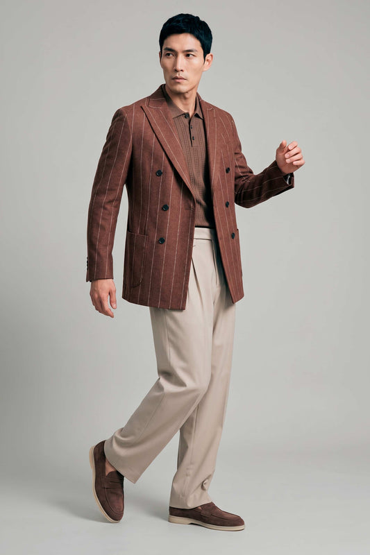 Unlined double-breasted blazer in linen, silk and wool