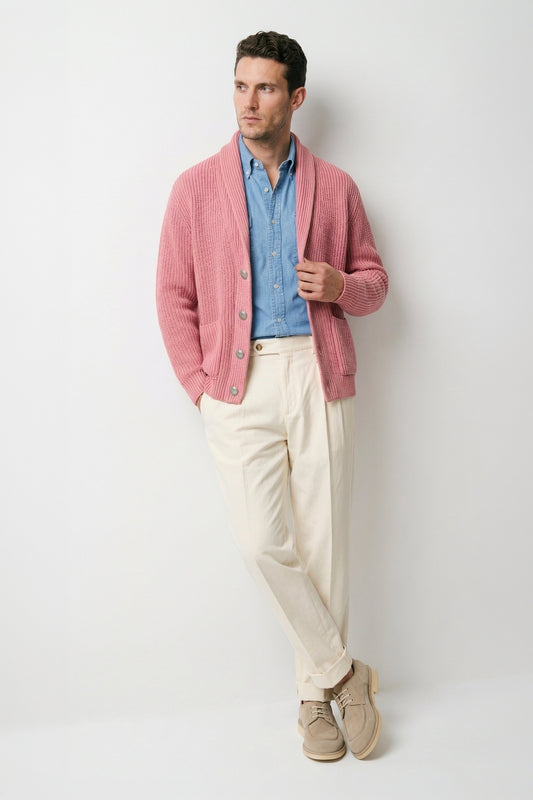 Shawl collar organic cotton rib cardigan - MONTEZEMOLO
