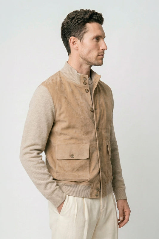 Cardigan jacket with suede front