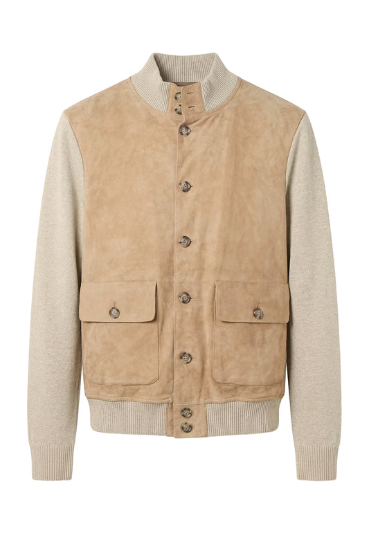Cardigan jacket with suede front