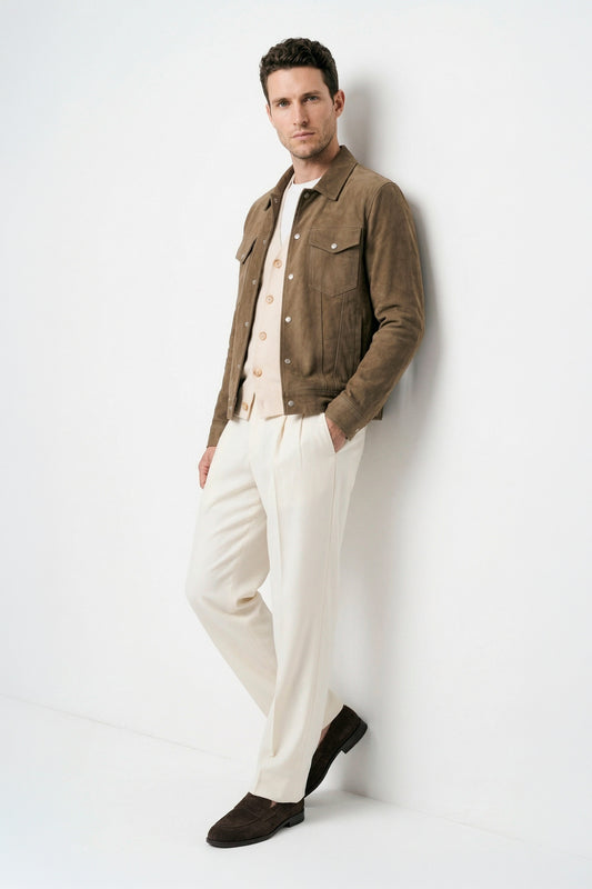 Suede trucker jacket with silver-plated buttons - MONTEZEMOLO