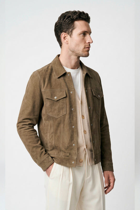 Suede trucker jacket with silver-plated buttons - MONTEZEMOLO
