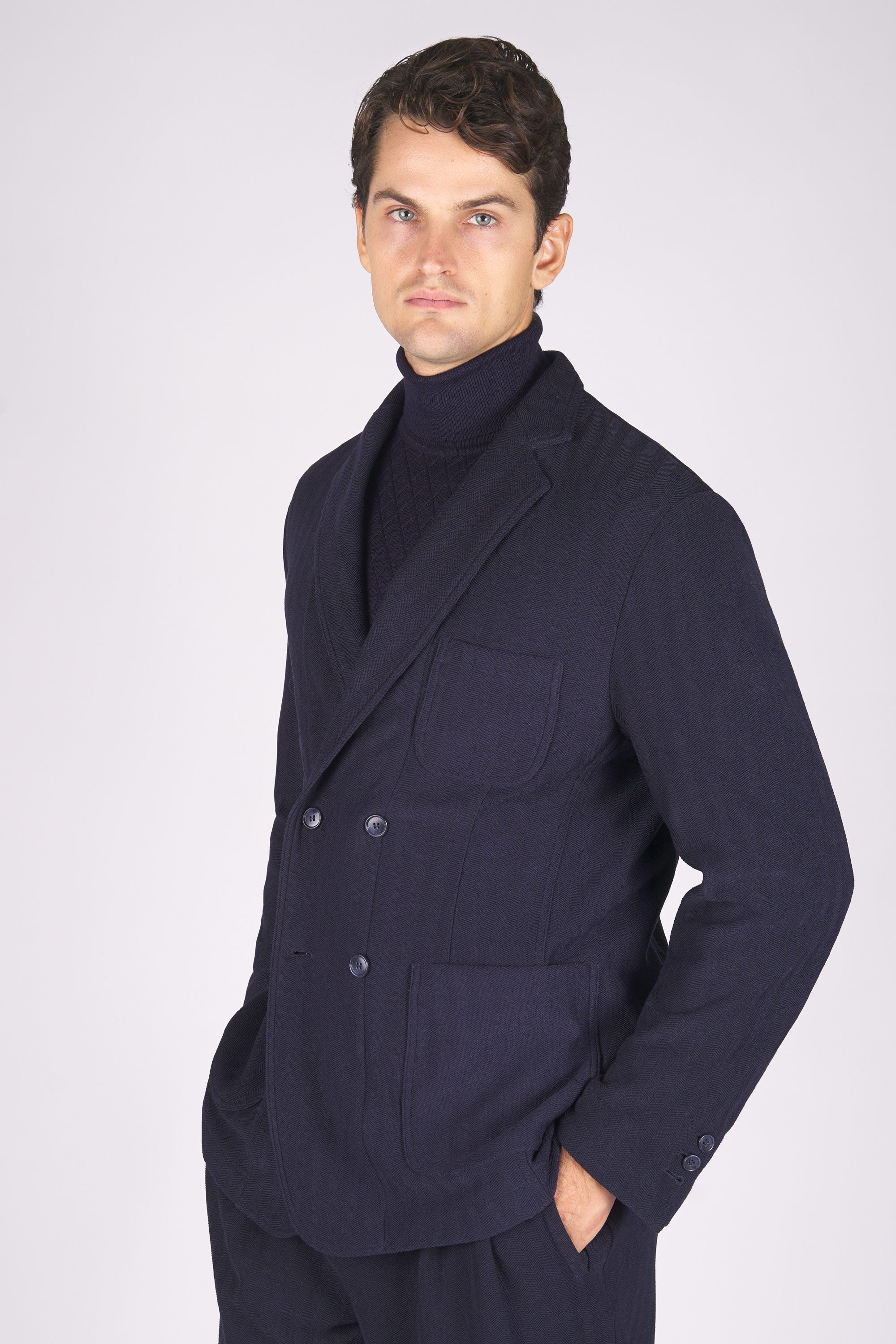 Unlined and Unstructured Double Breasted Herringbone Jacket MONTEZEMOLO