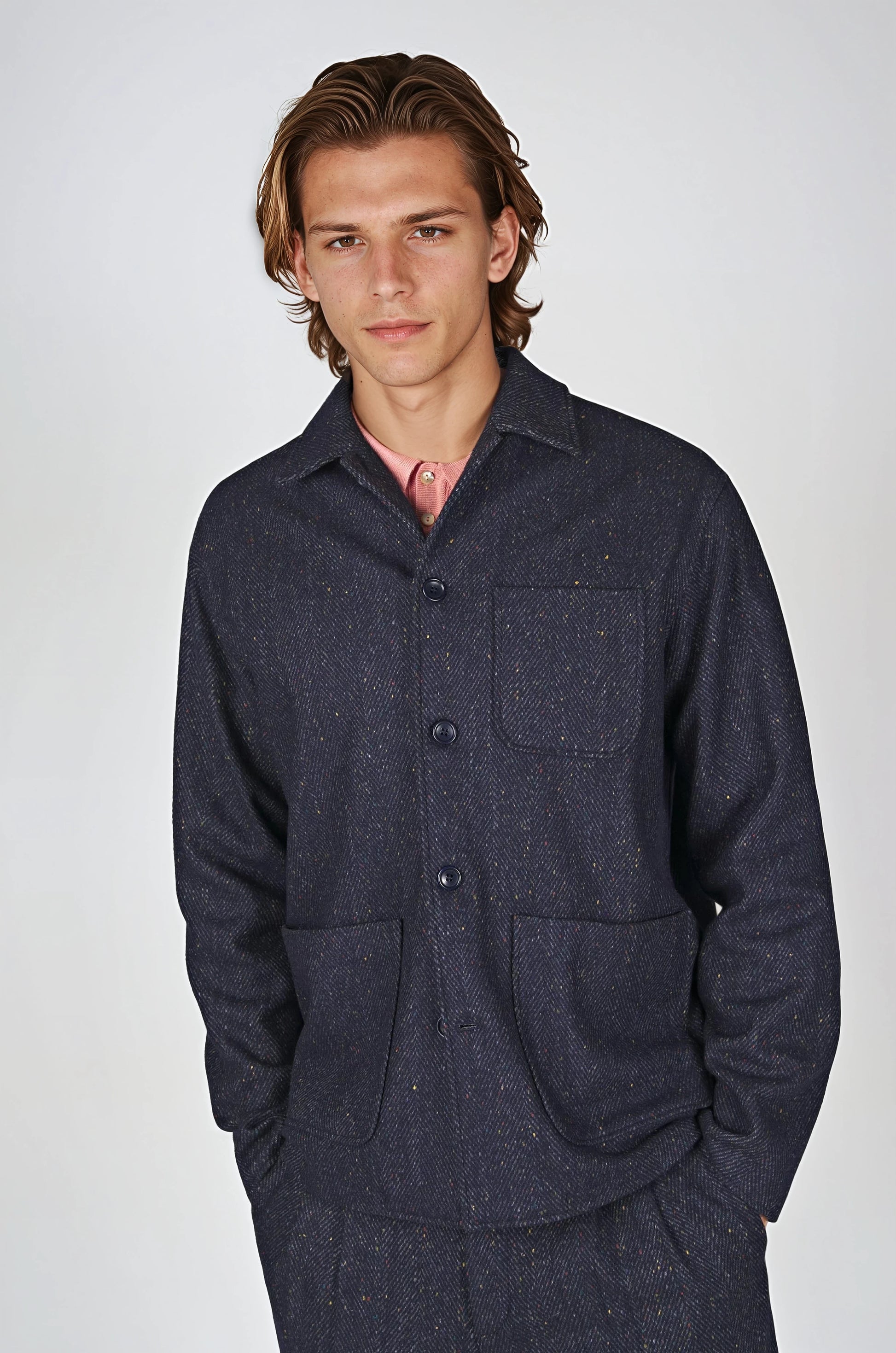 Herringbone Wool-Blend Chore Jacket with Knickerbocker Yarn - MONTEZEMOLO
