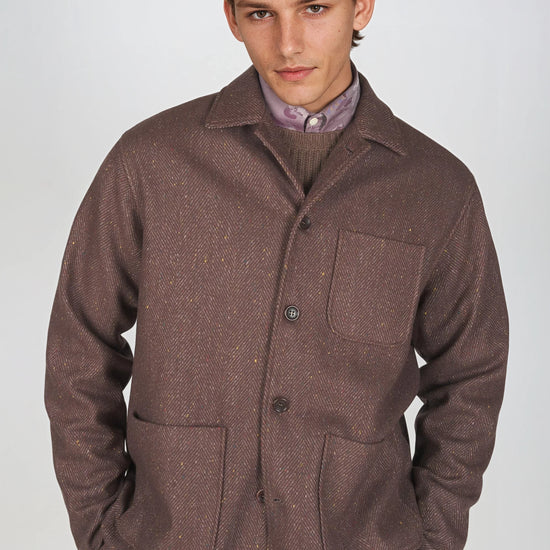 Herringbone Wool-Blend Chore Jacket with Knickerbocker Yarn - MONTEZEMOLO