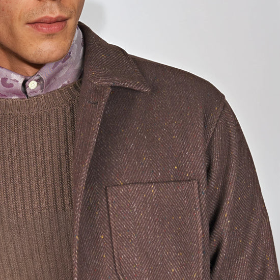 Herringbone Wool-Blend Chore Jacket with Knickerbocker Yarn - MONTEZEMOLO