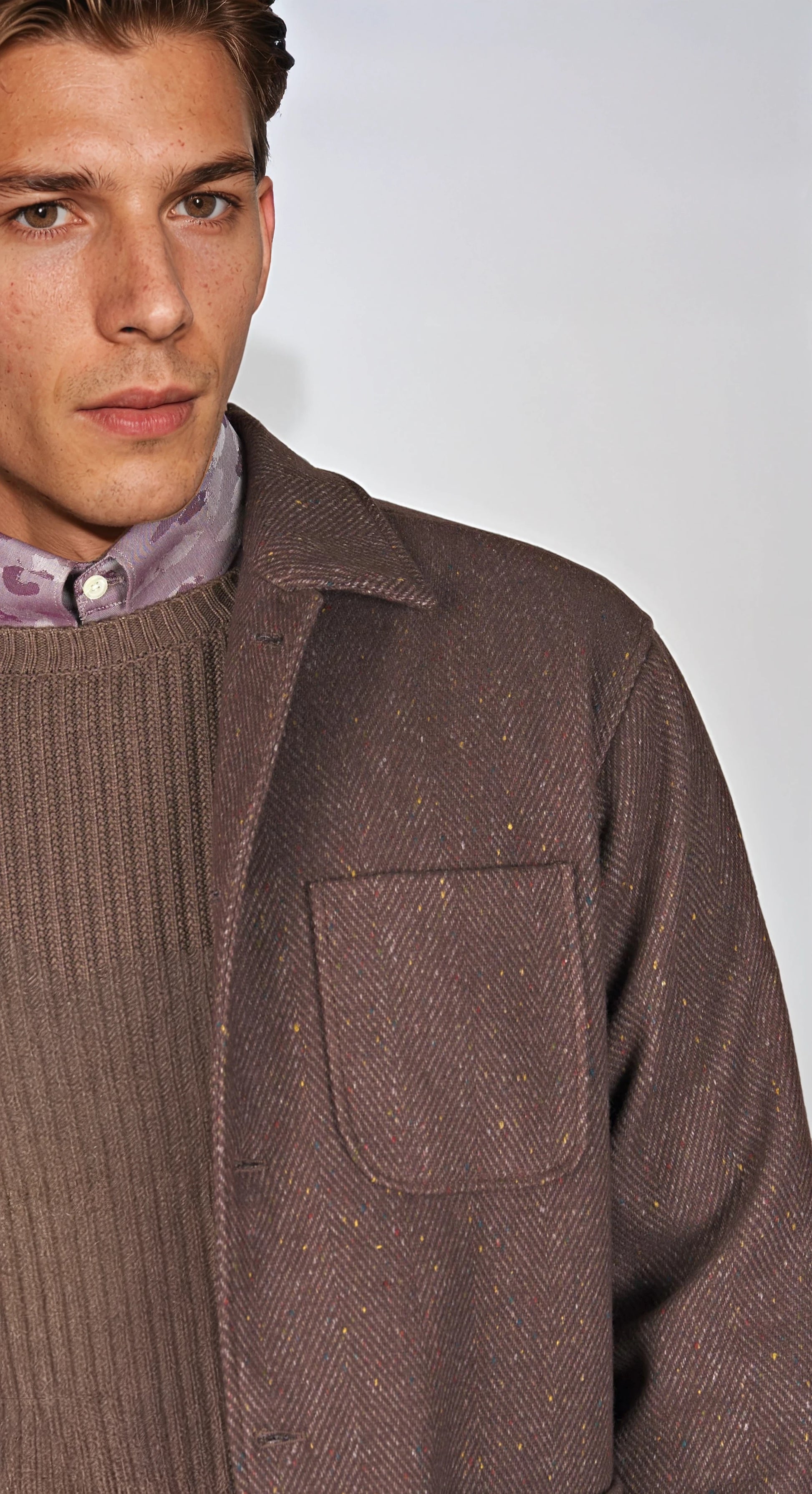 Herringbone Wool-Blend Chore Jacket with Knickerbocker Yarn - MONTEZEMOLO