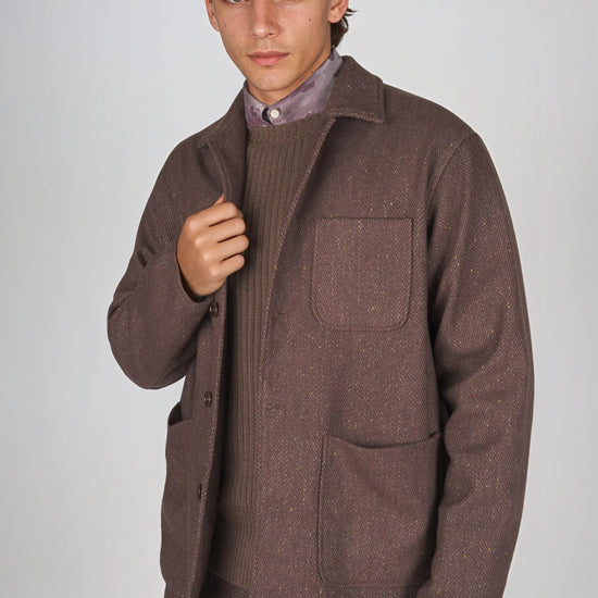 Herringbone Wool-Blend Chore Jacket with Knickerbocker Yarn - MONTEZEMOLO