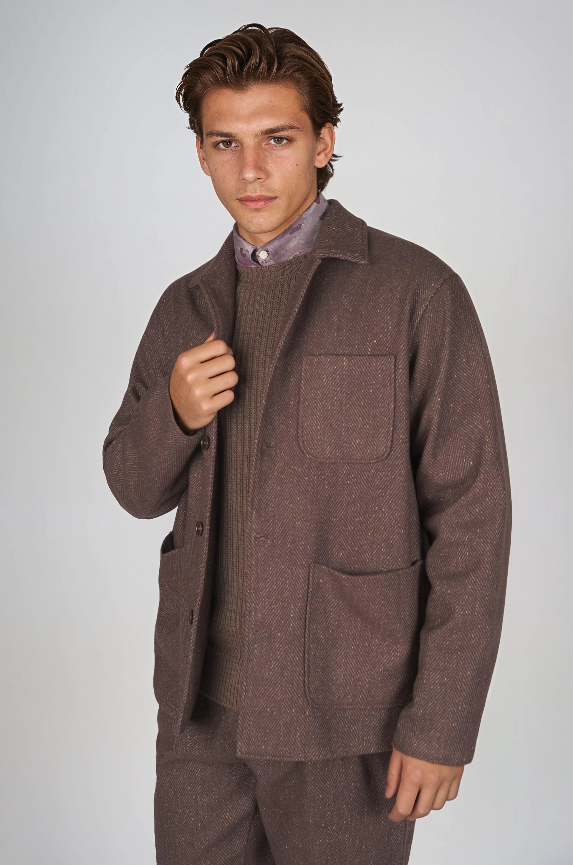 Herringbone Wool-Blend Chore Jacket with Knickerbocker Yarn - MONTEZEMOLO