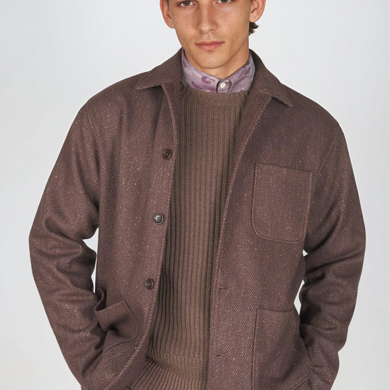 Herringbone Wool-Blend Chore Jacket with Knickerbocker Yarn - MONTEZEMOLO