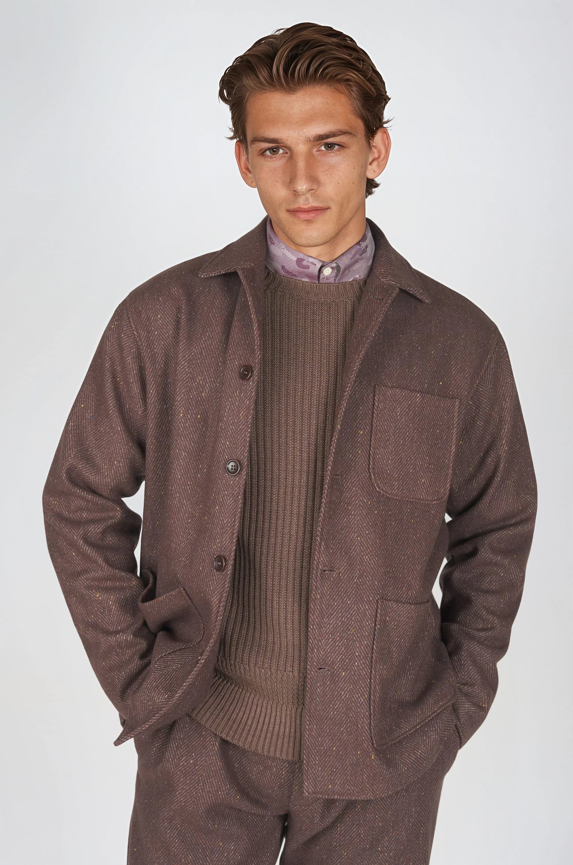 Herringbone Wool-Blend Chore Jacket with Knickerbocker Yarn - MONTEZEMOLO