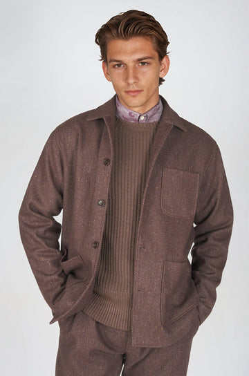 Herringbone Wool-Blend Chore Jacket with Knickerbocker Yarn - MONTEZEMOLO