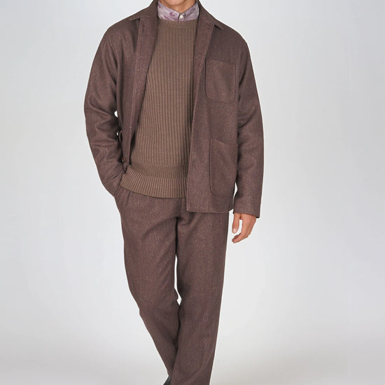 Herringbone Wool-Blend Chore Jacket with Knickerbocker Yarn - MONTEZEMOLO