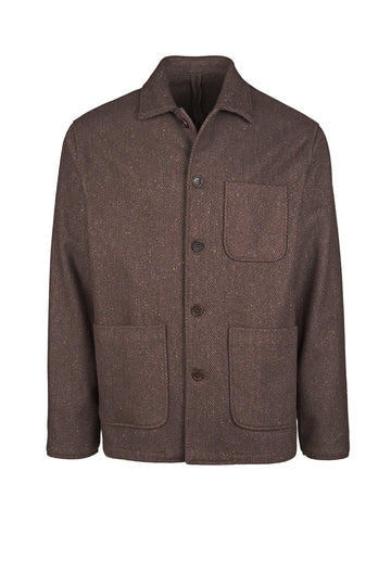Herringbone Wool-Blend Chore Jacket with Knickerbocker Yarn - MONTEZEMOLO