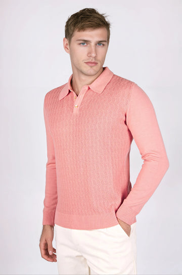 Textured Wool Polo Sweater