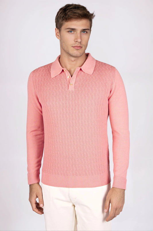 Textured Wool Polo Sweater