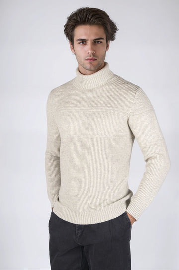 High-Neck Wool-Blend Intarsio Knit Sweater