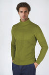 High-Neck Wool-Blend Intarsio Knit Sweater