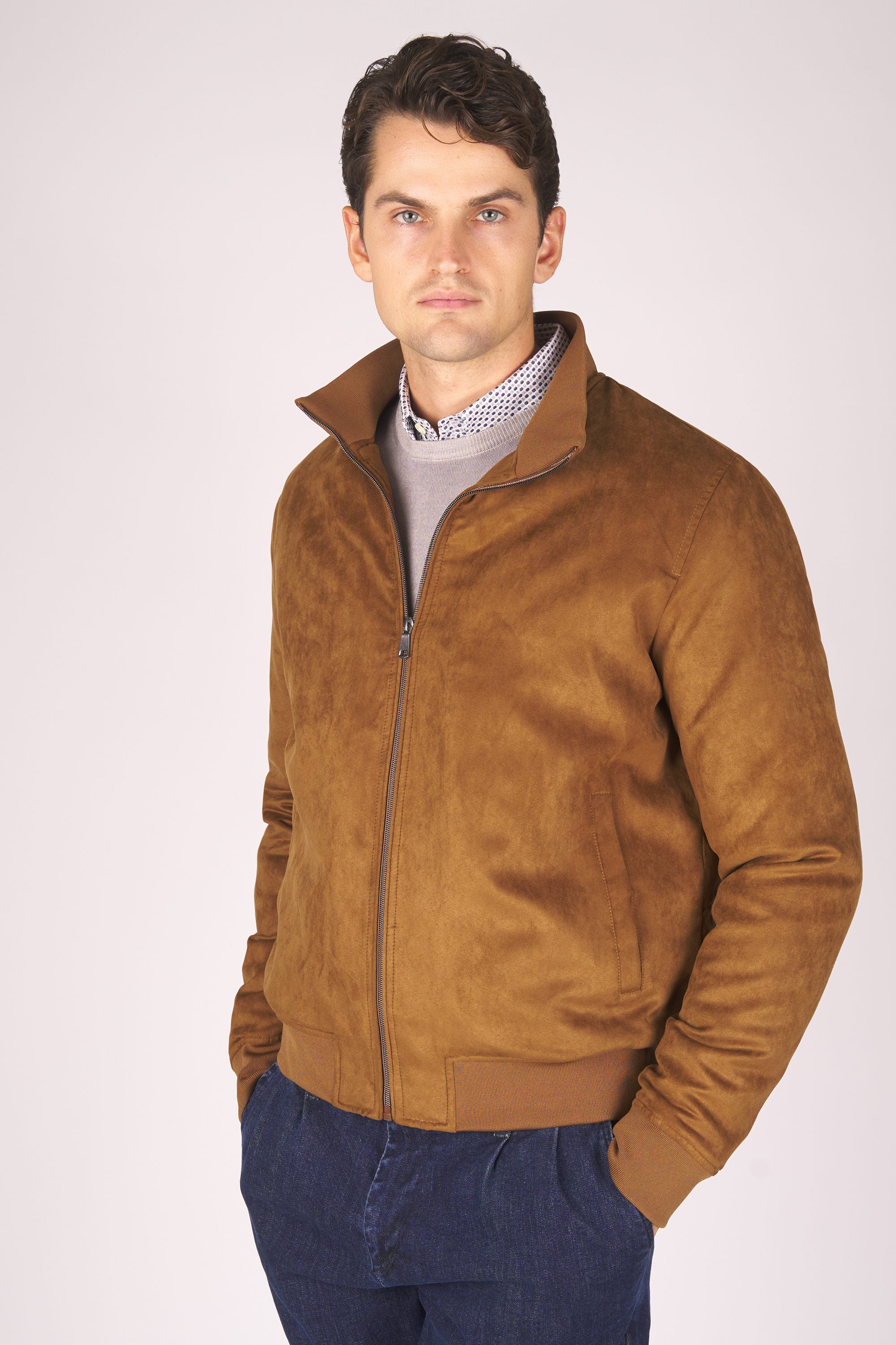 Eco Suede Leather Bomber Jacket S