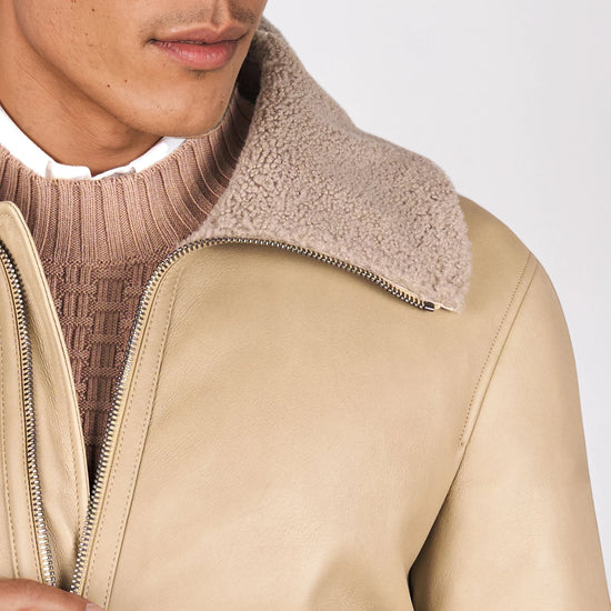 Nubuck Leather Trucker Jacket with Shearling Lining - MONTEZEMOLO