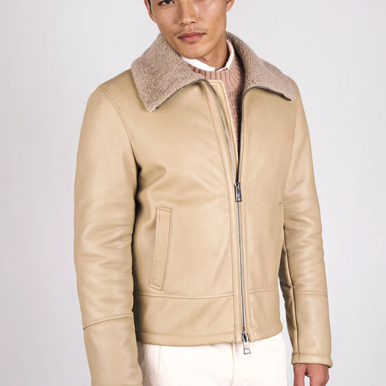 Nubuck Leather Trucker Jacket with Shearling Lining - MONTEZEMOLO
