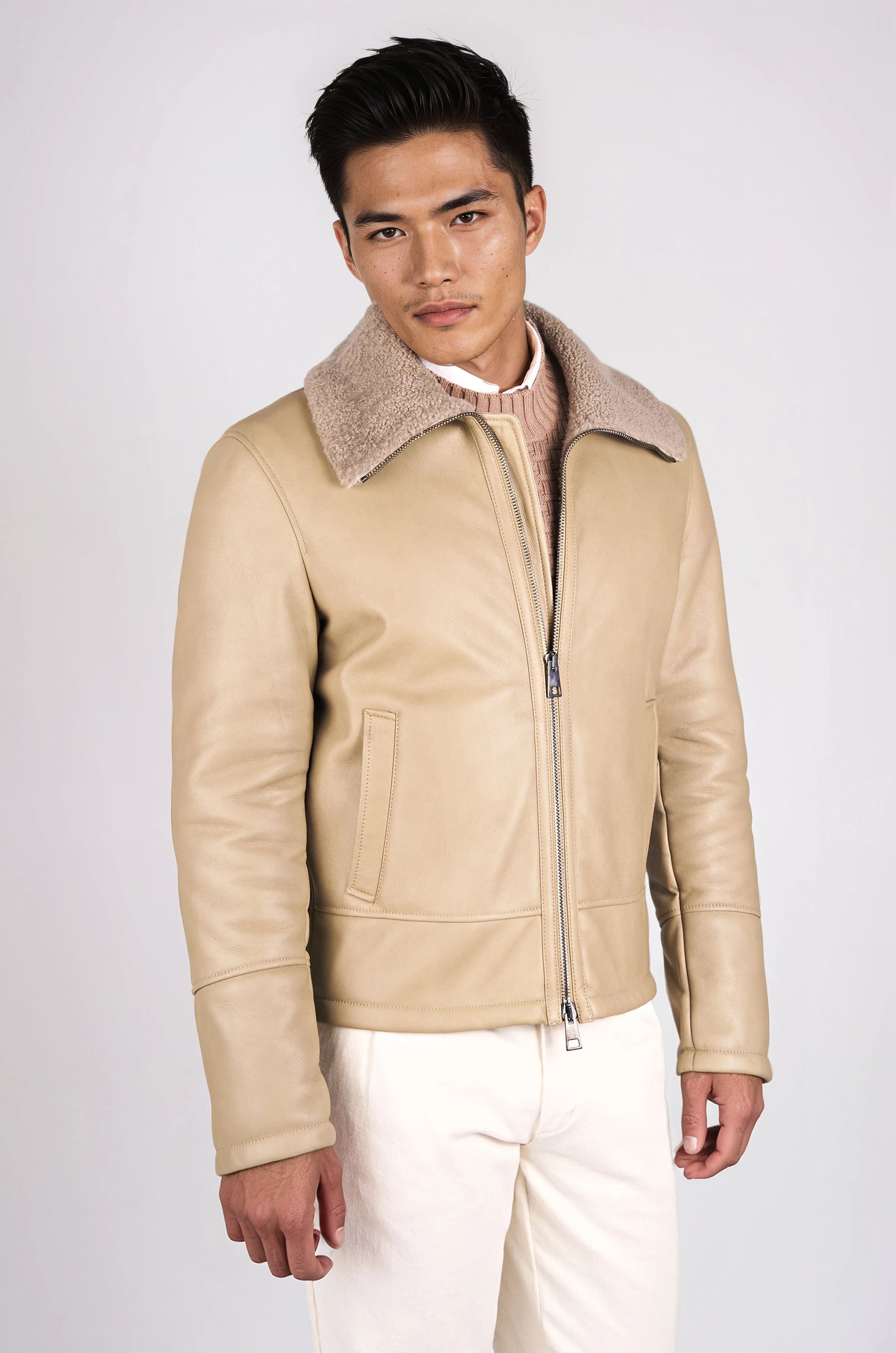 Nubuck Leather Trucker Jacket with Shearling Lining - MONTEZEMOLO