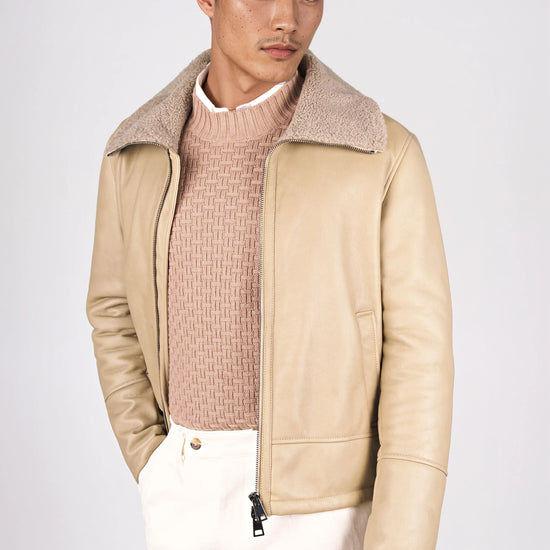 Nubuck Leather Trucker Jacket with Shearling Lining - MONTEZEMOLO