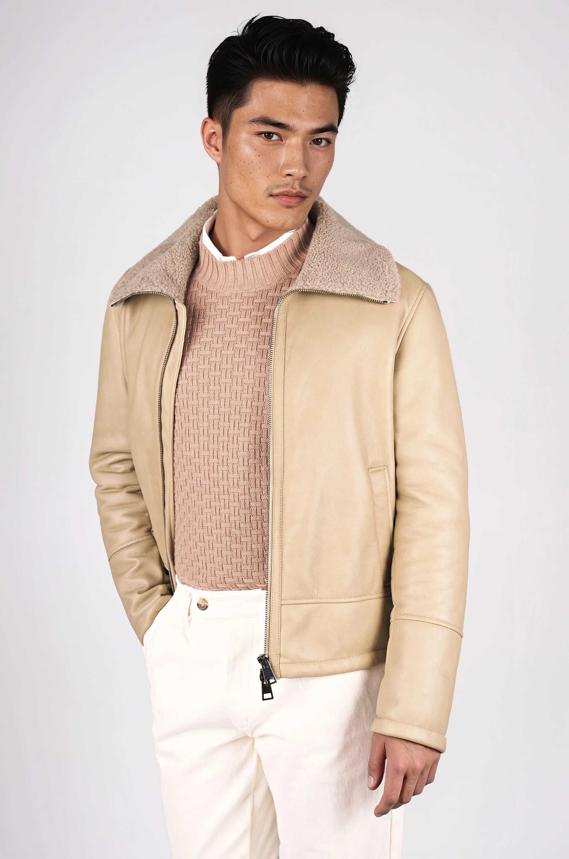 MONTEZEMOLO - Nubuck Leather Trucker Jacket with Shearling Lining