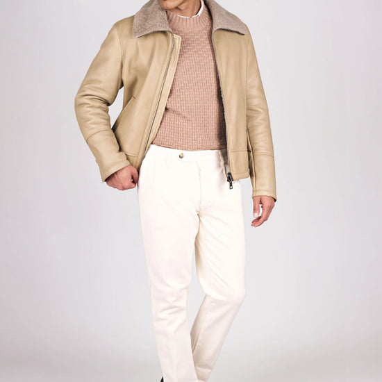 Nubuck Leather Trucker Jacket with Shearling Lining - MONTEZEMOLO