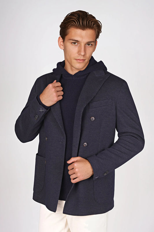 Doublebreasted Pinstriped Jersey Weave Jacket