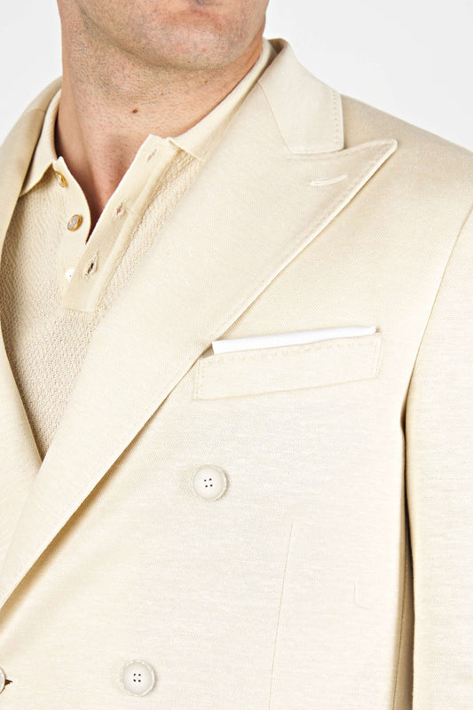 Double-breasted Jersey Blazer in Linen & Cotton