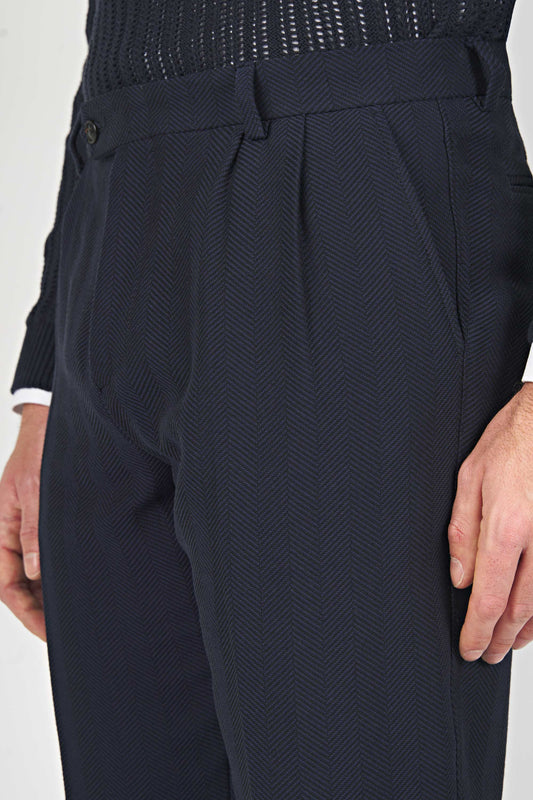 Double-Pleated Herringbone Trousers