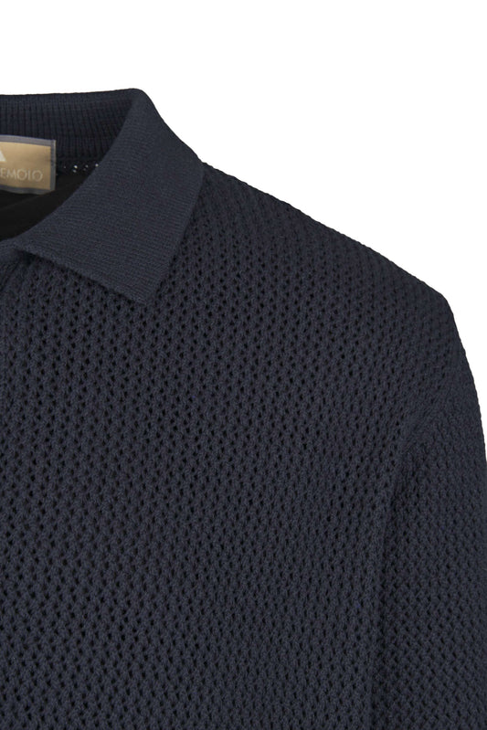 Open-Knit Polo Cardigan