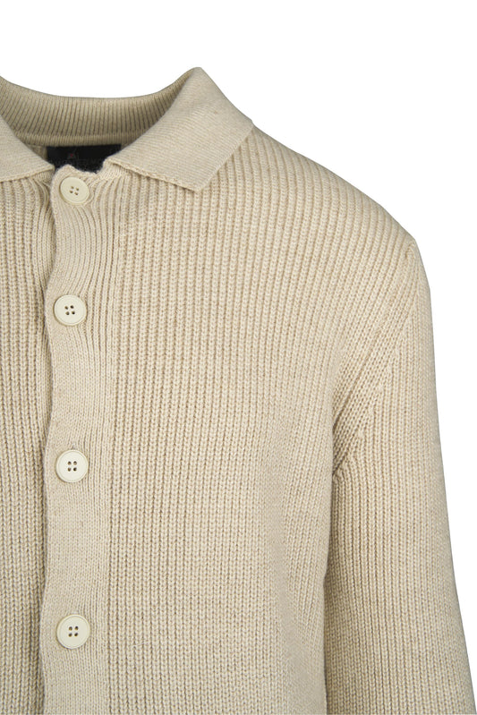 Rib-Knit Cardigan with Shirt Collar