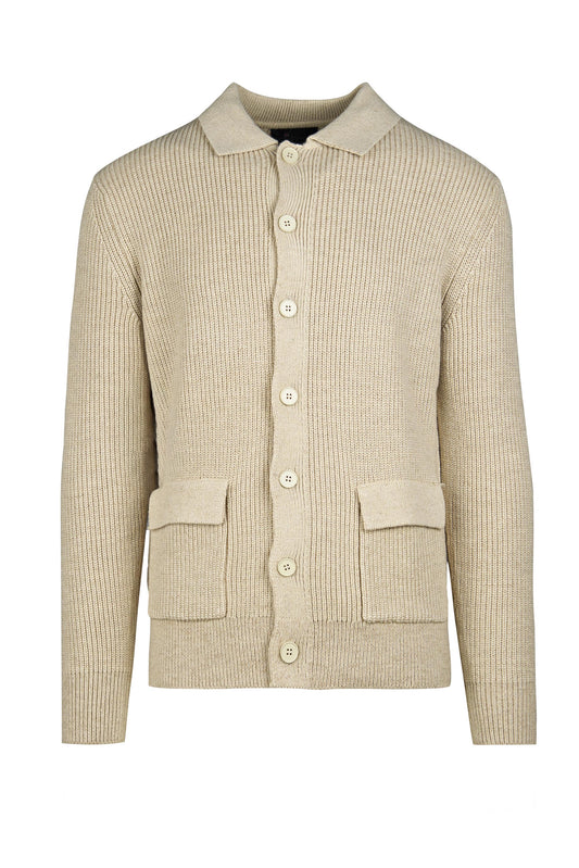 Rib-Knit Cardigan with Shirt Collar