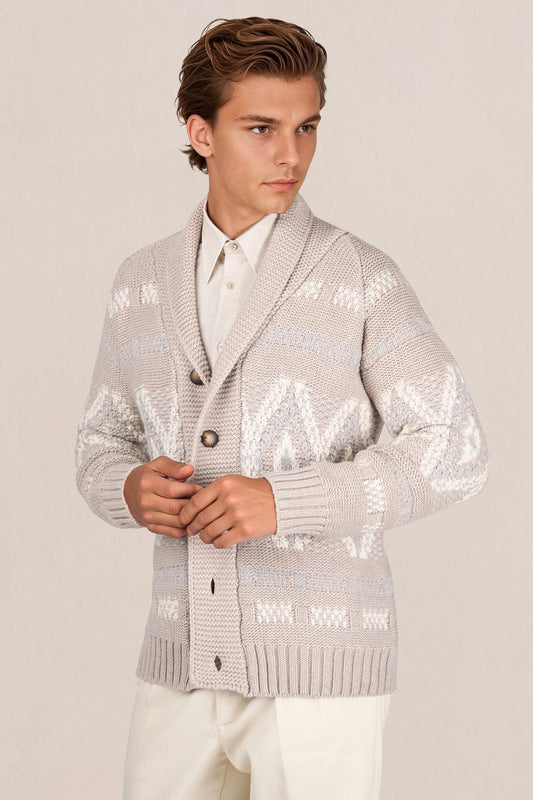Jacquard shawl-collar cardigan