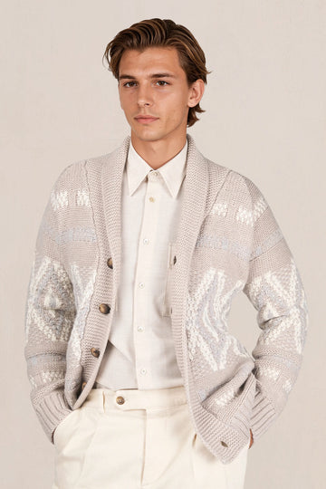 Jacquard shawl-collar cardigan