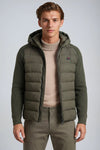Hybrid Hooded Knit-Sleeve Puffer Jacket
