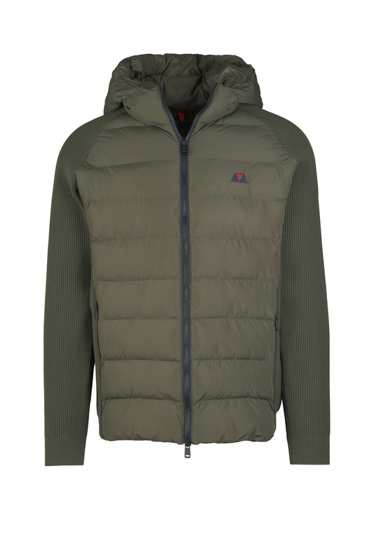 Hybrid Hooded Knit-Sleeve Puffer Jacket