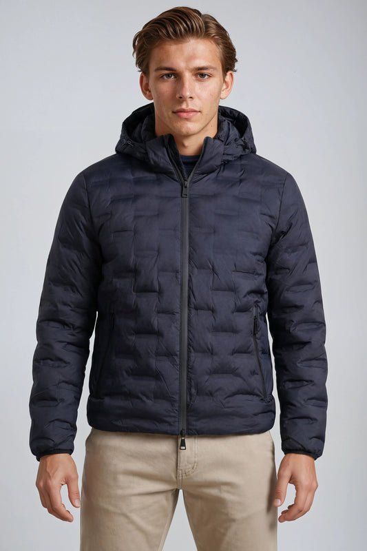 Brick-quilt Hooded Puffer Jacket