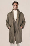 Waxed wool raincoat with leather undercollar