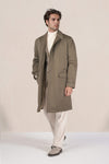 Waxed wool raincoat with leather undercollar