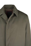 Waxed wool raincoat with leather undercollar