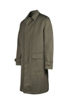 Waxed wool raincoat with leather undercollar